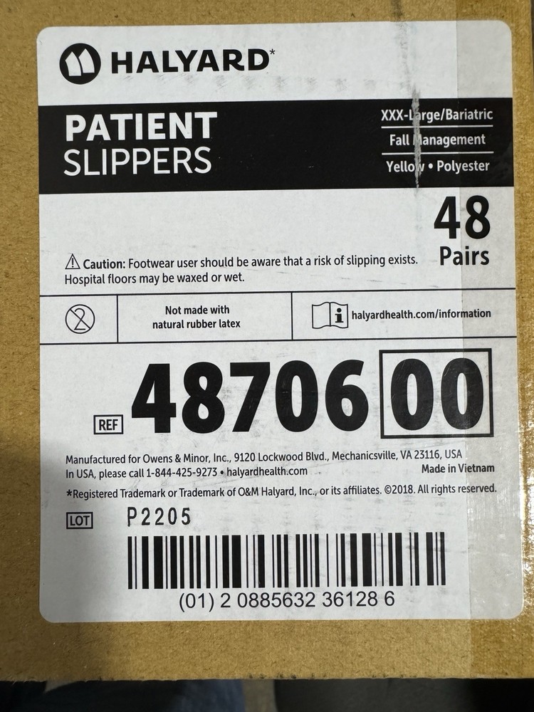 48 Pairs – Halyard 48706, Patient Slippers XXXL/Bariatric, Yellow 48706 3XL