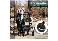 2025 StrollAid 2 In 1 Rollator Walker Transport Chair Heavy Duty 450 Lbs ..