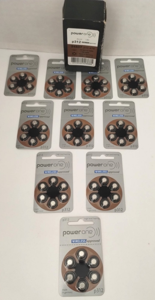 60 PowerOne Hearing Aid Cell Batteries 1.45V P312 Exp 2024 New Wireless Germany
