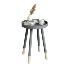 Lavish Home Round End Table – Wooden Mid-Century Modern Side Table Tray Top And