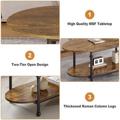 Garveehome Oval Coffee Brown Table Unique Tea Table 47.2 Cocktail Table Storage