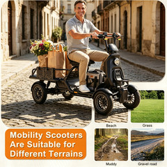 1000W All Terrain 4 Wheel Mobility Scooter 48V 27Ah 45KM Range 15.5 MPH Black US