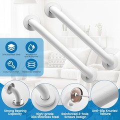 Shower Grab Bars – Anti-Slip Stainless Steel – 2 Pack – 12″ Matte White – 2 Pack