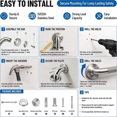 Knurled Brushed Stainless Steel Grab Bars, 2 Pack 16 Inch | , Stain Finish, S…