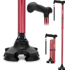 Rehand Adjustable Folding Walking Cane with Pivoting Tip, LW Alum, Soft Handle