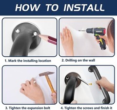 12 Inch Bath Grab Bar Safety Shower Handle with Mounted Screws Aluminum Black