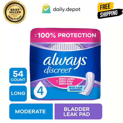 Always Discreet Incontinence & Postpartum Pads Size 4 Moderate Absorbency 54 C..