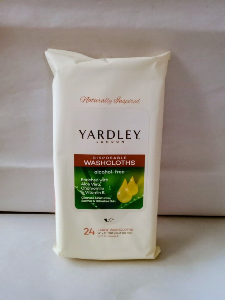 Yardley Disposable Alcohol-Free Washcloths 24 Large Aloe Chamomile Vit E 12×8″