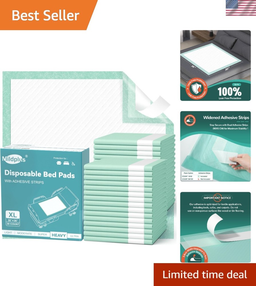 Extra Large Disposable Bed Pads 30“x36“ – Soft, Breathable, & Adhesive Backing