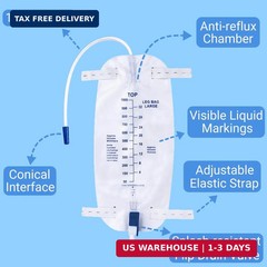 1000ml Urine Leg Bag 6-Pack, Foley Drainage Bags, Leakproof Anti-Reflux Valve, E