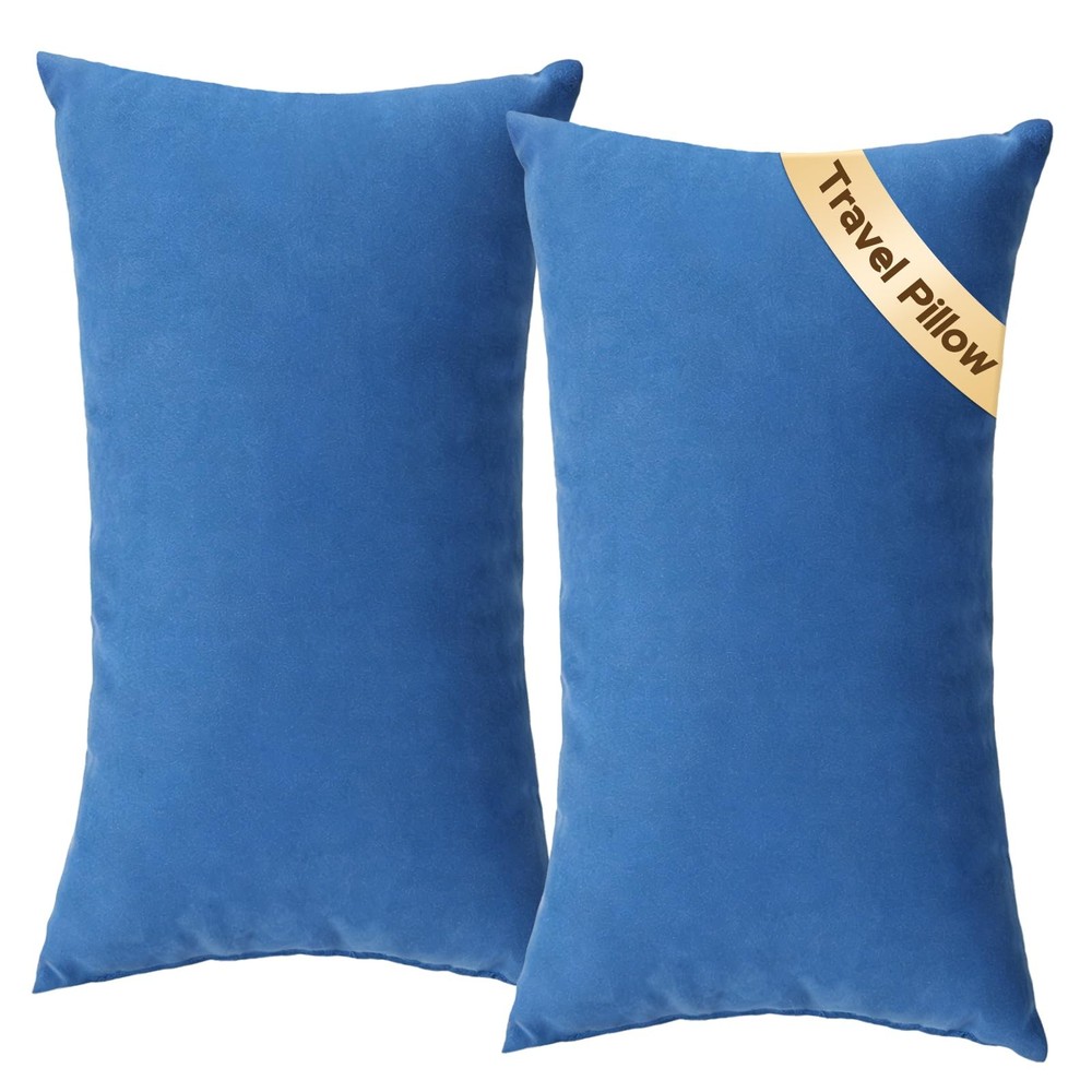 SweetSlubr Small Travel Pillows – 2 Pack, 7″x11″ Mini Neck 11“×7“, Blue