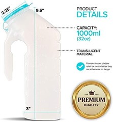 Male Urinal with Glow in The Dark Lid (2 Bottles) 32 Oz Urine Bottles for Men –