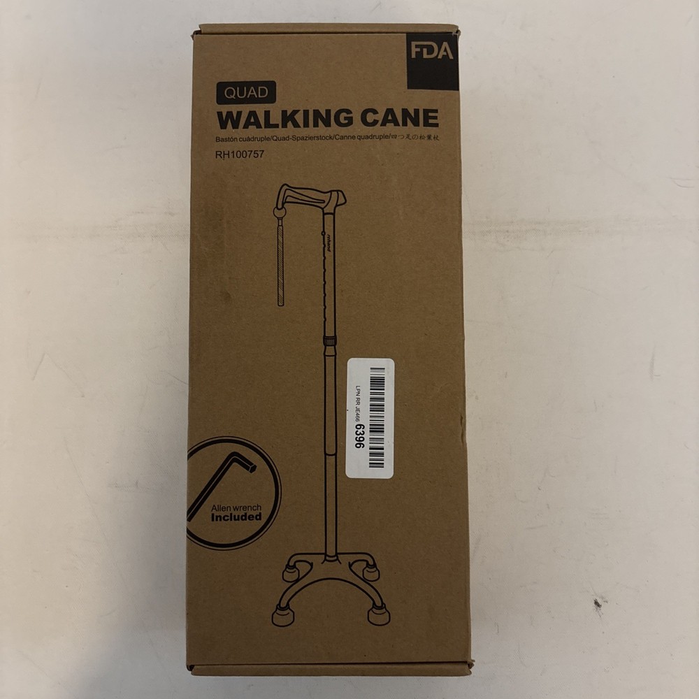 Adjustable Quad Cane 300 lb – 4 Prong Base for Stability, Walking Cane
