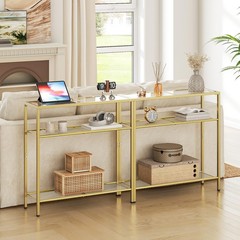 Hoobro 29.5 Narrow Console Table 3-Tier Tempered Glass Sofa Table Modern