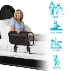 26 in. to 42 in. EZ Adjustable Bed Rail with Swing-down Safety Railing and Pouch