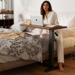 Overbed Bedside Table with Wheels Hospital Bedside Desk,Brown