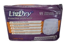 LivDry Protective Underwear Briefs Women’s Latex Free Size XLARGE 11 Count NEW
