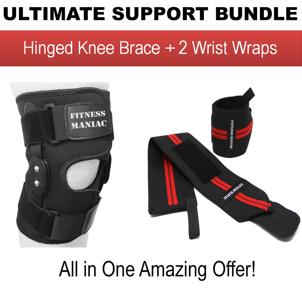 Hinged Knee Brace for Men Women Support Swollen ACL with Pro Hand Wraps Pair