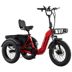 500W 48V Folding Electric Cargo Trike,20″x4″ Fat Tire 3-Wheel,Tricycle for Adult
