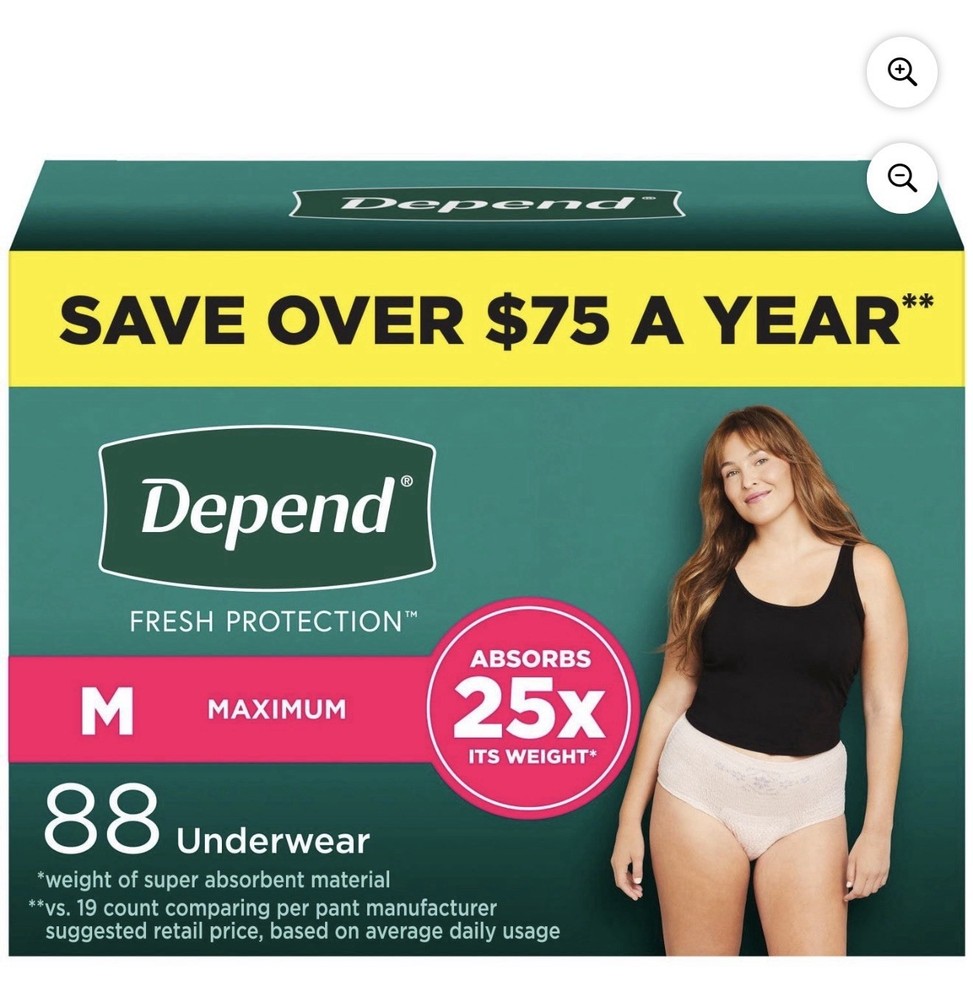 Depend Fresh Protection Incontinence Underwear for Women, Medium 88 Count