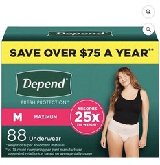 Depend Fresh Protection Incontinence Underwear for Women, Medium 88 Count