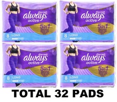 32 x ALWAYS ACTIVE PADS DISCREET 5 IN 1 LONG BRAND NEW (4 x PK8)