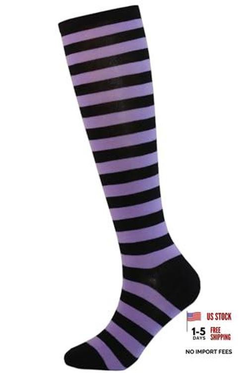 Women’s Comfort Striped Knee High Socks Long Socks One Size Black Purple