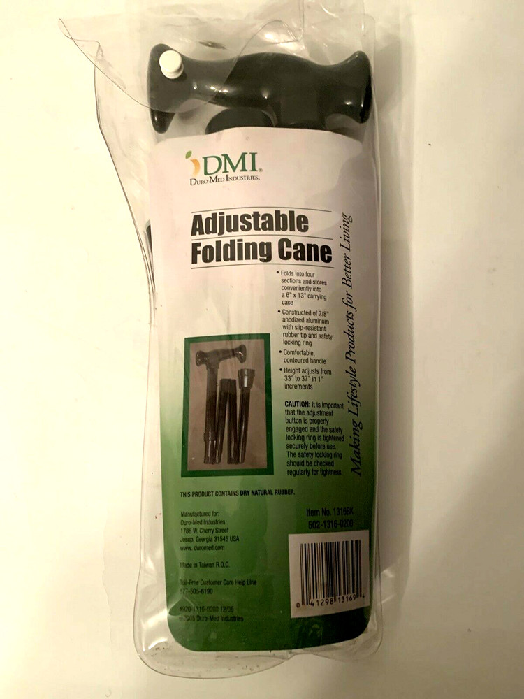 New Never Used DMI Folding Adjustable Walking Cane In Original Package Black
