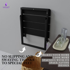 Folding Handmade Teak Wood Seat with Legs, Wall Mount, Black, ADA Compliant