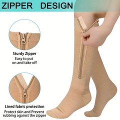 3 Pair Zippered Compression Socks 20-30mmHg Men Women Graduated Support Stocking