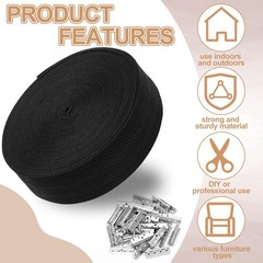 Threehoney 2 Inch Wide x 40 ft Chair Webbing Replacement Kit Upholstery Black
