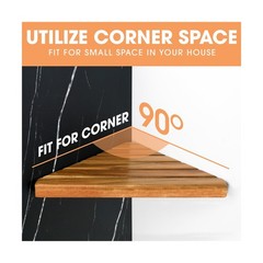 ENKEZI Acacia 2,3 Tiers Corner Shower Shelf, Triangular Corner Shelf Wooden B…