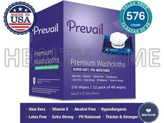 12 PACK (576 CT) PREMIUM PREVAIL WET WIPES WASHCLOTH WITH ALOE & VITAMIN E, XL
