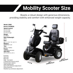 1000W Four-Wheel Mobility Scooter Heavy Duty All-Terrain Electric Scooter 600lbs