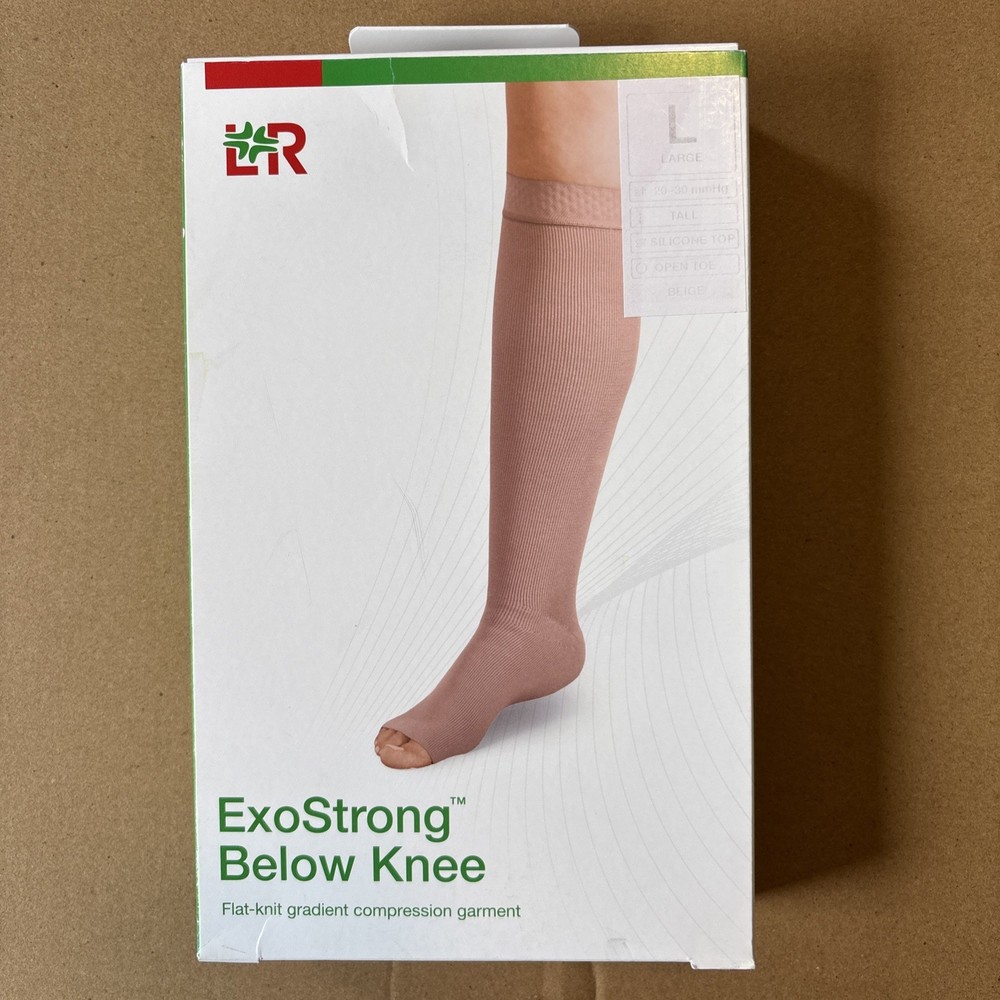 L&R Exostrong 20-30 mmHg Flat Knit Knee High OT Beige Large TALL Silicone Band