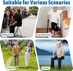 Walking Cane with Seat Folding Lightweight, 2-In-1 Cane Stool for Adults, Alumin