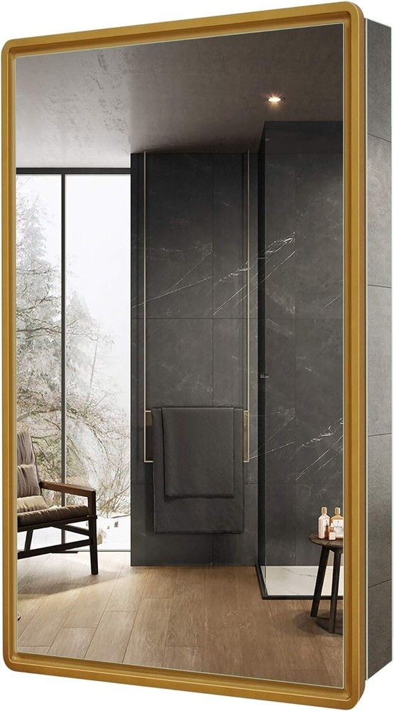 New, Aluminum Bathroom Medicine Cabinet with Farmhouse Gold Framed 16×22 Inches
