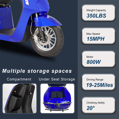 3 Wheels Electric Mobility Scooter 800W 60V 20AH Battery Motor For Adult Seniors