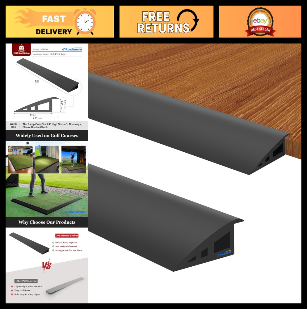 3.3 Ft Rubber Threshold Transition Strip Ramp – Edge Reducer for Doorways, Floor