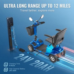 VEVOR Heavy-Duty 4 Wheel Mobility Scooter for Seniors 12 Mile Long Range 265LBS