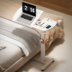 6 In 1 Overbed Bedside Table with Wheels, 32“ Long 90° Medical Adjustable Ti…