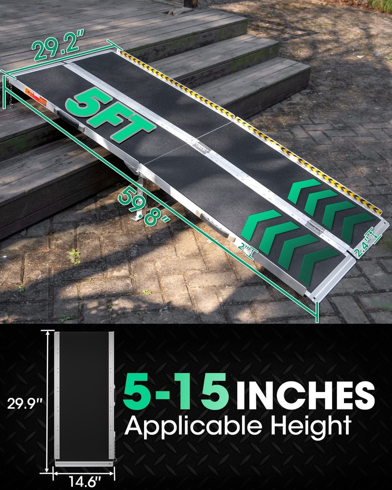 5/6/7/8FT Wheelchair Ramp Non-Skid Folding Aluminum Ramps Steps w/4 Support Legs