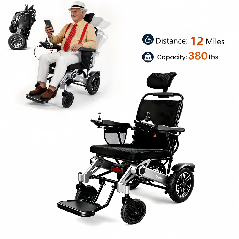Foldable Electric Wheelchairs 380lbs 500W Reclining Motorized 15Miles Distance