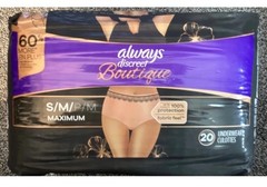 Always Boutique Incontinence Underwear Size S/M 100-190 lbs, Rosy, 20 Ct