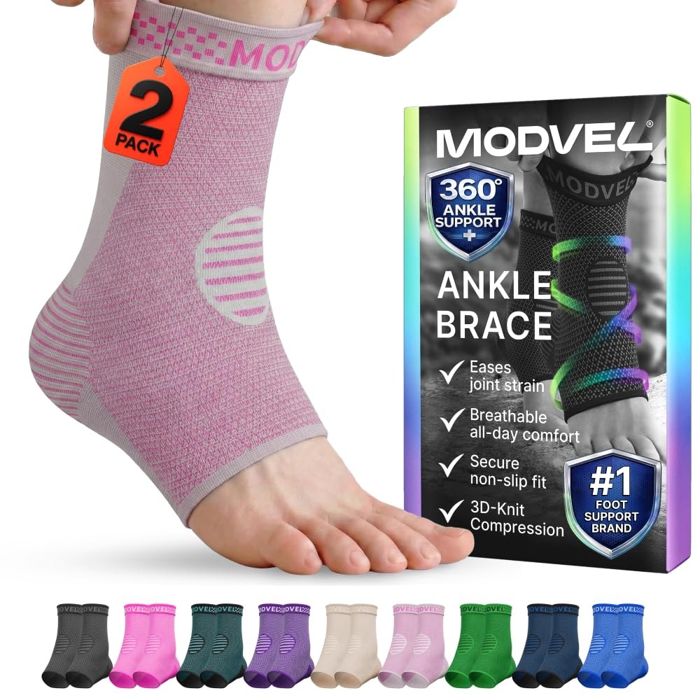 Modvel Foot & Ankle Brace Socks for Sprained Compression Medium, B Pink