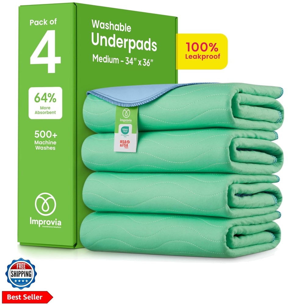 Washable Underpads, 34″ x 36″ Pack of 4 – Heavy Absorbency Reusable Bedwettin…