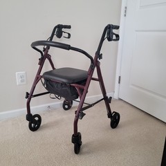 Medline 4 Wheels Rollator Folding type, Padded Seat, Pouch & Padded Back Rest.
