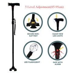 Retractable LED Walking Stick With Alarm Non-Slip Adjustable Safety Walking Cane