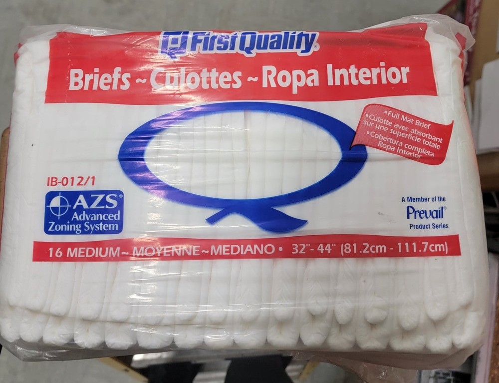 6 packages First Quality Med 16 Plastic Adult Diapers Briefs NEW SEALED Package.