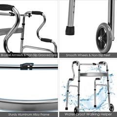 Costway Heavy-Duty Folding Wheeled Stand-Assist Walker Aluminum Alloy Gray